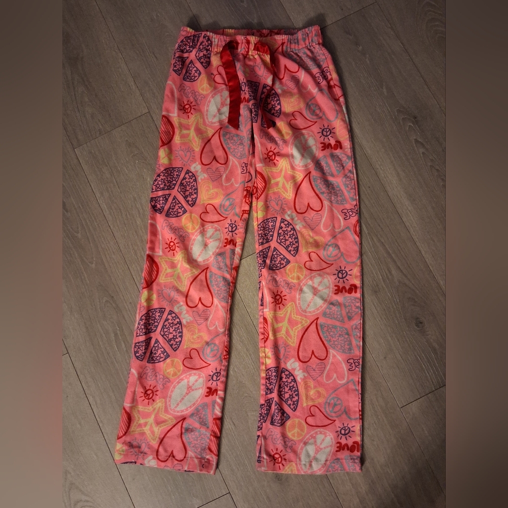 Old Navy Pink Pajama Pants With Peace Signs And Hearts Design (KID'S SIZE)